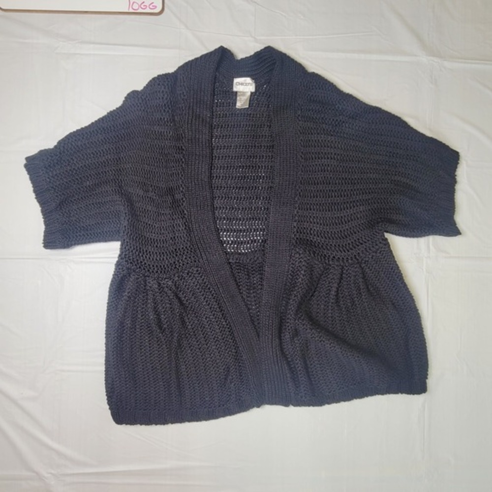 Womens Chico's Black short sleeve knit cardigan. Size 2.